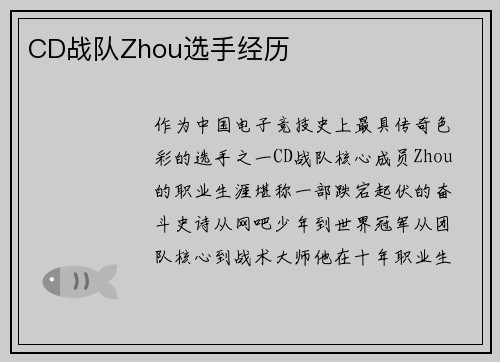 CD战队Zhou选手经历